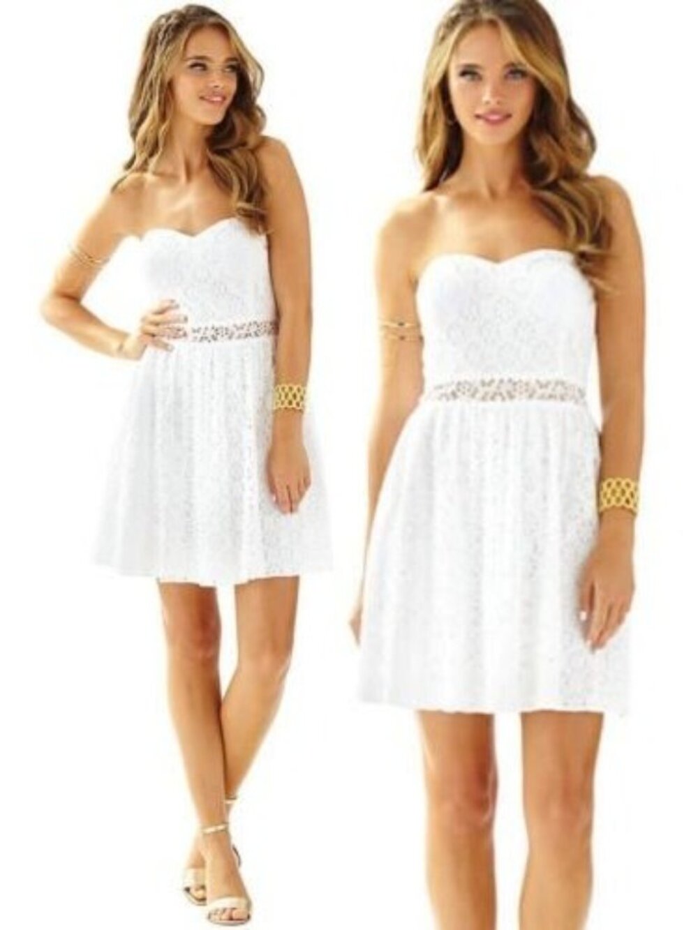 Lilly Pulitzer Brett Resort White Floral Hexagon Lace Strapless Dress XS